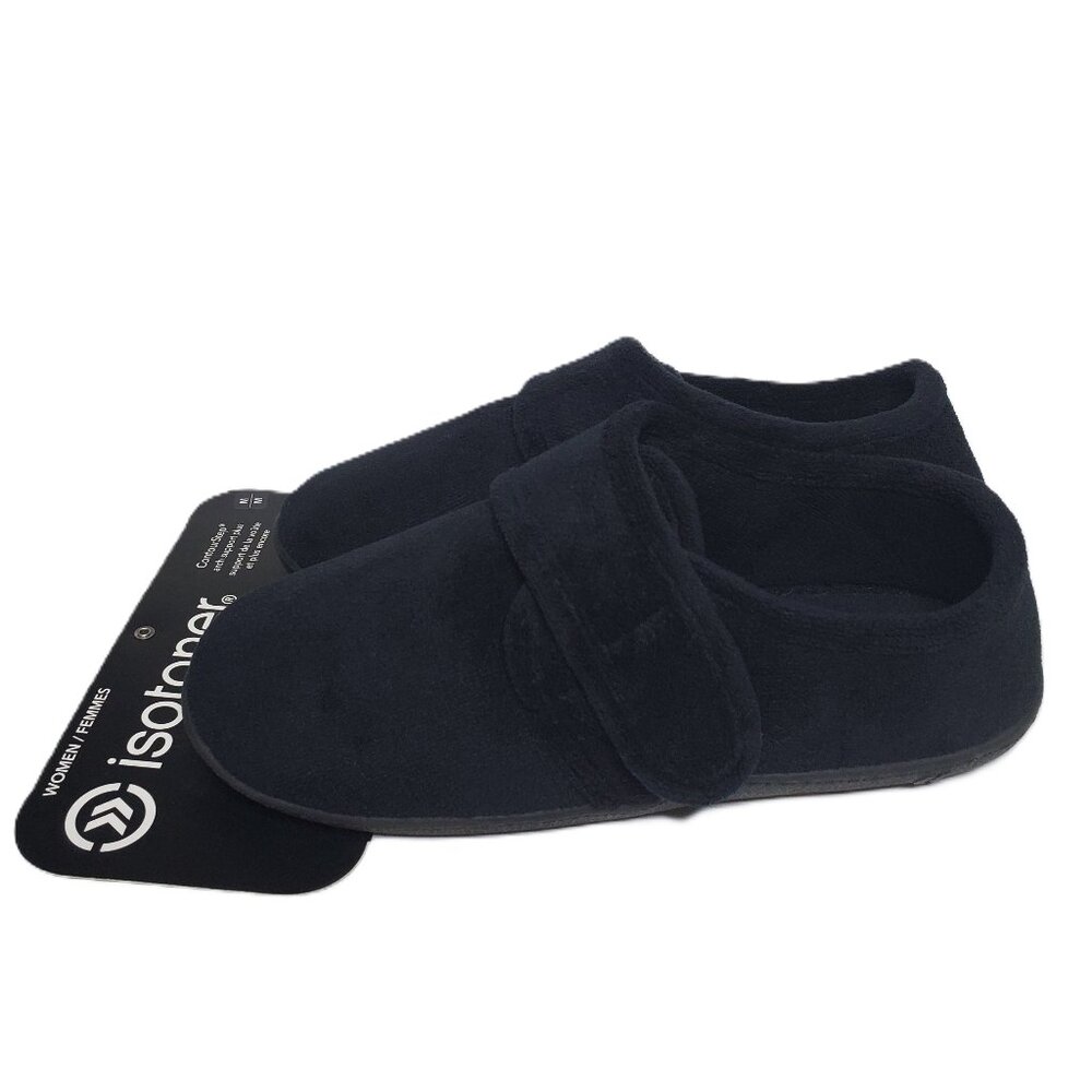 Isotoner Women's Microterry Velcro Slipper Black  Size M